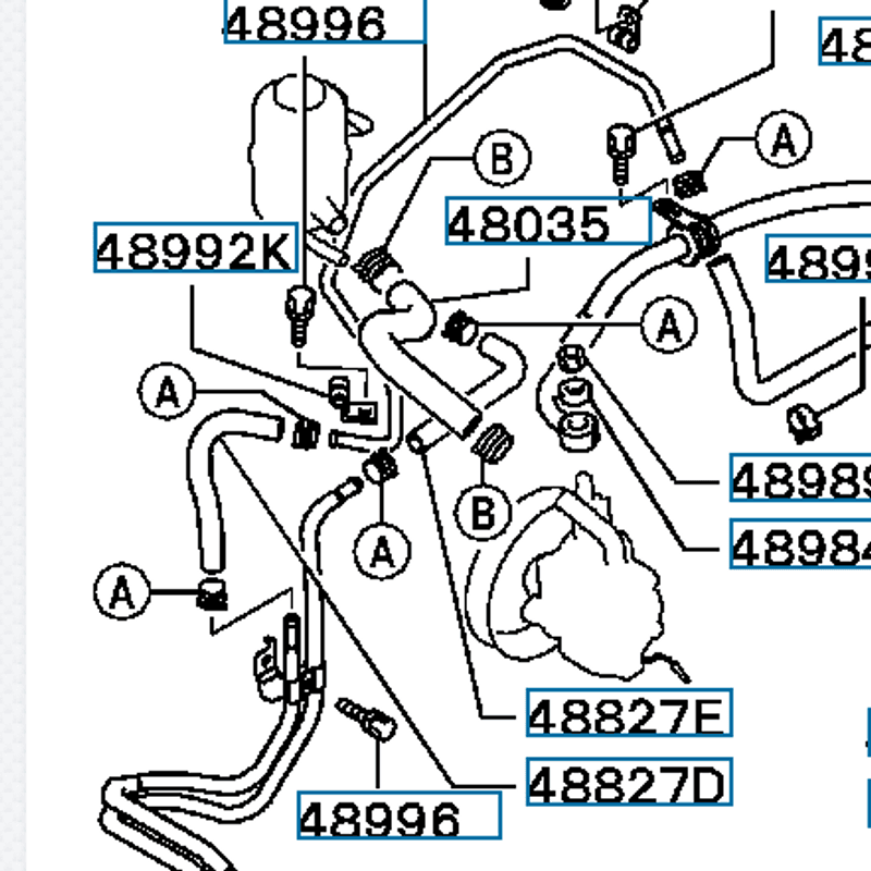 Hose, Powersteering Oil Pump Suction, OEM Evo 5-6, MR403056 (48035)