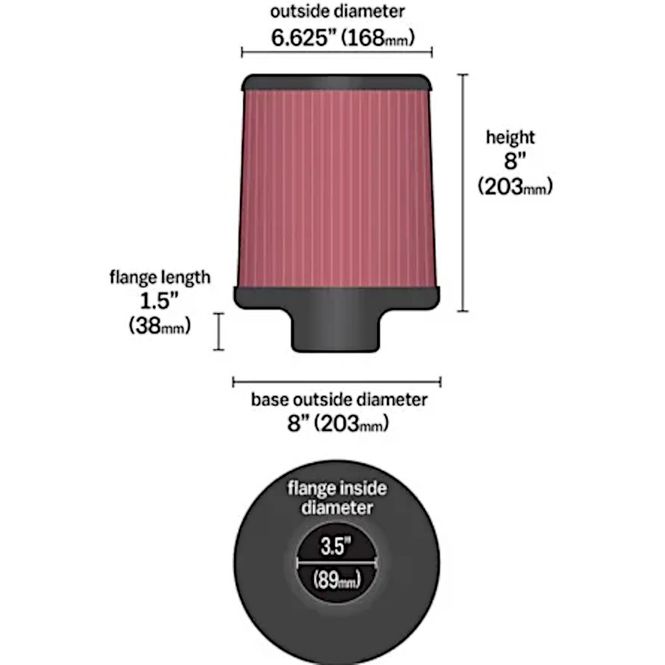 Hovedbilde Luftfilter, K&N Universal 89mm, Ø203-168mm, H203mm