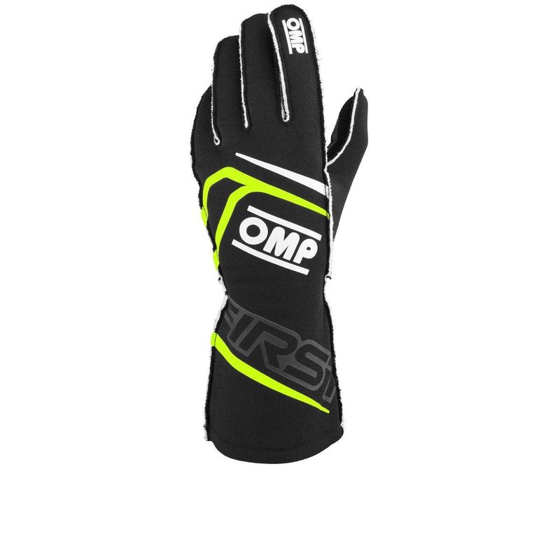OMP First kjørehanske, Svart/Fluo gul, FIA, 0776-B01-178-