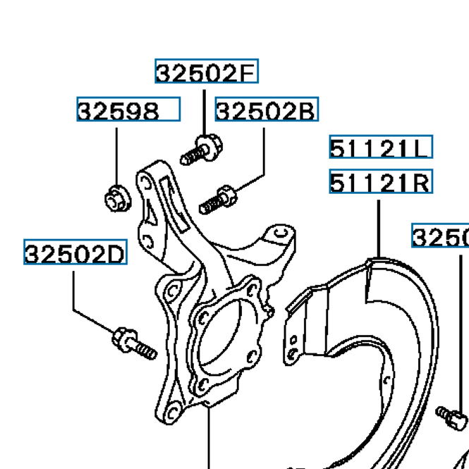 Hovedbilde Knuckle, front, LH, OEM Evo 7-9, MR554421 (32300L)