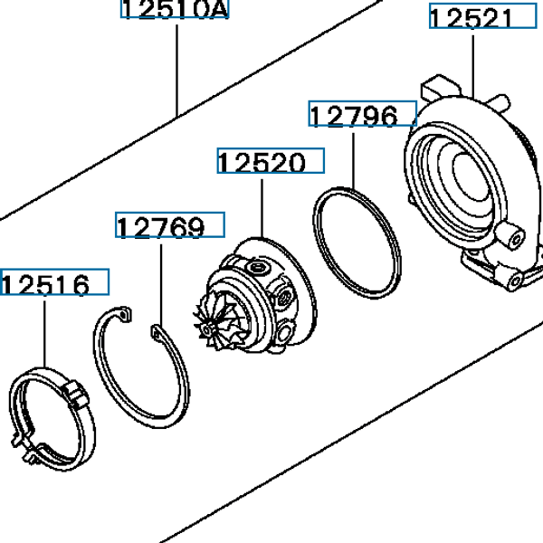 Hovedbilde Turbocharger minus Exhaust house, OEM Mitsubishi Evo 4/5, MD613685 (12510A)