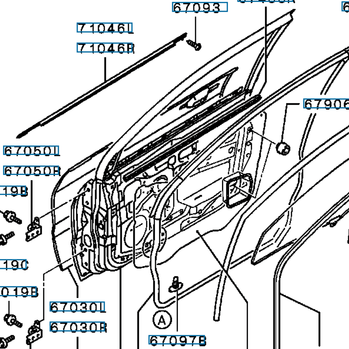 Dørplate, venstre foran, EVO 7-9, (67030L) MR555055