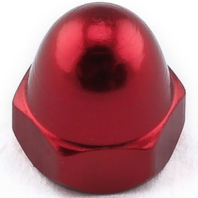 Hovedbilde Mutter, Alu, M4 Dome head til 7mm pipe, Rød
