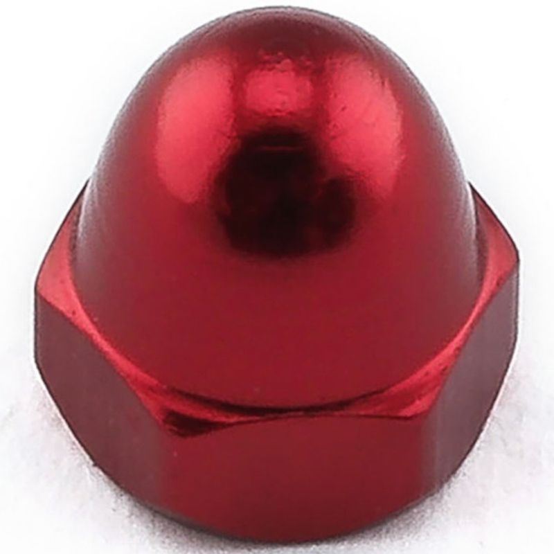 Mutter, Alu, M4 Dome head til 7mm pipe, Rød