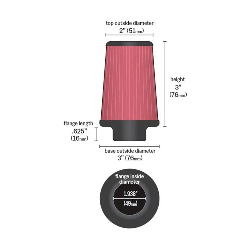 Luftfilter KN, 49mm, Krom endeplate, KNRC-1060