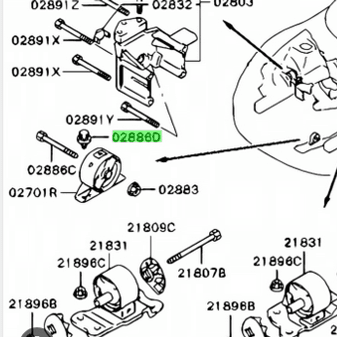 Hovedbilde Bolt Engine Support Mount, OEM Mitsubishi Evo 4-9, MF241280 (02886D)