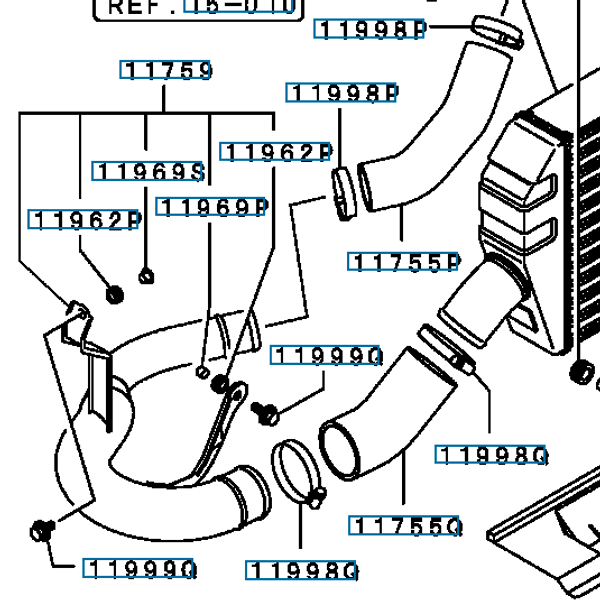 Hovedbilde Pipe Intercooler Inlet Air, OEM Mitsubishi Evo 7-9, MR571601 (11759)