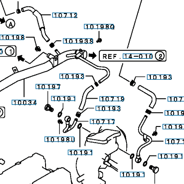Hovedbilde Hose, Turbocharger Water Return, OEM Mitsubishi Evo 4-8, MD343647 (10719)