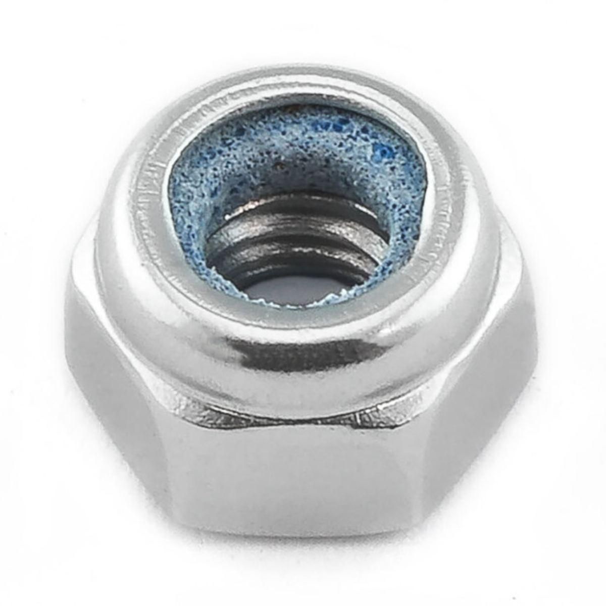 Mutter, Alu, M4 Nylock til 7mm pipe, Sølv. ZLNYN4S